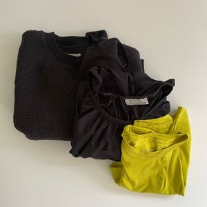 Everlane fleece, blouse, and tshirt bundle